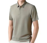 Flexpolo, polo da uomo in seta ghiacciata, traspirante, ricamata, classica, business, anti-pieghe, polo casual alla moda, cachi, 4XL