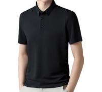 Flexpolo, polo da uomo in seta ghiacciata, traspirante, ricamata, classica, business, anti-pieghe, polo casual alla moda, Nero , M