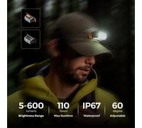 FLEXTAIL TINY HELIO 600Z 2025 - Lampada frontale a fascio luminoso, faro LED ricaricabile USB-C per campeggio, pesca, escursionismo, andare in bicicletta