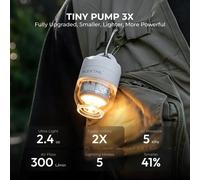 FLEXTAIL TINY PUMP 3X - Pompa d'Aria Portatile Ultra-Leggera 5kPa, Luce da Campeggio a 5 Modalità, Multiuso per Campeggio, Viaggi e Sport Acquatici