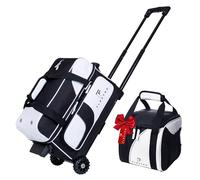 Flextro Borsa da bowling con 2 rulli e borsa singola per palline; 2 borse da bowling con ruote trolley con scomparti per attrezzature e scarpe (nero e bianco)