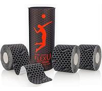 FlexU Nastro di Cinesiologia Colore Nero; Super Saver 3 Roll Pack; 60 Strisce pretagliate da 25cm