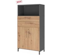 FlexWall | 4 OH | Ante + cassetti + struttura | con zoccolo - Grafite/Rovere Nodato