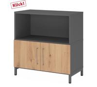 FlexWall | Altezza 2 raccoglitori | ante + unità | con telaio di base Grafite/Rovere Nodato