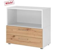 FlexWall | Altezza 2 raccoglitori | cassetti + unità | con piedini regolabili Bianco/Rovere Nodato