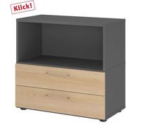 FlexWall | Altezza 2 raccoglitori | cassetti + unità | con piedini regolabili Grafite/Quercia