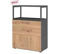 FlexWall | Altezza 3 raccoglitori | ante + cassetti + telaio | con piedini regolabili - Grafite/Rovere Nodato