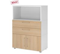 FlexWall | Altezza 3 raccoglitori | ante + cassetti + unit | con piedini regolabili - Bianco/Quercia