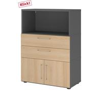 FlexWall | Altezza 3 raccoglitori | ante + cassetti + unit | con piedini regolabili - Grafite/Quercia