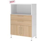 FlexWall | Altezza 3 raccoglitori | ante + cassetti + unit | con telaio di base - Bianco/Quercia