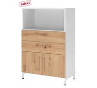 FlexWall | Altezza 3 raccoglitori | ante + cassetti + unit | con telaio di base - Bianco/Rovere Nodato