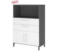 FlexWall | Altezza 3 raccoglitori | ante + cassetti + unit | con telaio di base - Grafite/Bianco