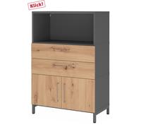 FlexWall | Altezza 3 raccoglitori | ante + cassetti + unit | con telaio di base - Grafite/Rovere Nodato