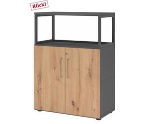 FlexWall | Altezza 3 raccoglitori | ante + telaio | con piedini regolabili Grafite/Rovere Nodato