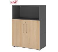 FlexWall | Altezza 3 raccoglitori | ante + unit | con piedini regolabili - Grafite/Quercia