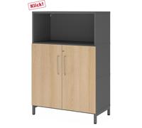 FlexWall | Altezza 3 raccoglitori | ante + unit | con telaio di base - Grafite/Quercia