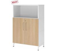 FlexWall | Altezza 3 raccoglitori | ante + unità | con telaio di base Bianco/Quercia