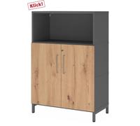 FlexWall | Altezza 3 raccoglitori | ante + unità | con telaio di base Grafite/Rovere Nodato
