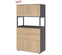 FlexWall | Altezza 4 raccoglitori | 2 x ante + cassetti + telaio | con piedini regolabili - Grafite/Quercia