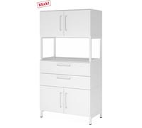 FlexWall | Altezza 4 raccoglitori | 2 x ante + cassetti + telaio | con telaio di base - Bianco/Bianco