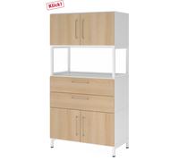 FlexWall | Altezza 4 raccoglitori | 2 x ante + cassetti + telaio | con telaio di base - Bianco/Quercia