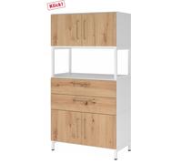 FlexWall | Altezza 4 raccoglitori | 2 x ante + cassetti + telaio | con telaio di base - Bianco/Rovere Nodato