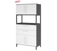 FlexWall | Altezza 4 raccoglitori | 2 x ante + cassetti + telaio | con telaio di base - Grafite/Bianco