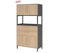 FlexWall | Altezza 4 raccoglitori | 2 x ante + cassetti + telaio | con telaio di base - Grafite/Quercia