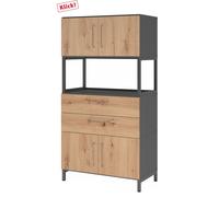 FlexWall | Altezza 4 raccoglitori | 2 x ante + cassetti + telaio | con telaio di base - Grafite/Rovere Nodato