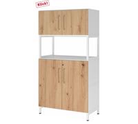 FlexWall | Altezza 4 raccoglitori | 2 x ante + telaio | con telaio di base - Bianco/Rovere Nodato