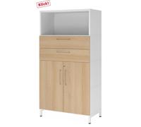 FlexWall | Altezza 4 raccoglitori | ante + cassetti + unit | con telaio di base - Bianco/Quercia