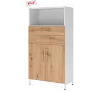 FlexWall | Altezza 4 raccoglitori | ante + cassetti + unit | con telaio di base - Bianco/Rovere Nodato