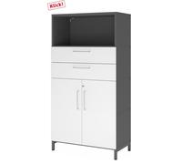 FlexWall | Altezza 4 raccoglitori | ante + cassetti + unit | con telaio di base - Grafite/Bianco