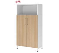 FlexWall | Altezza 4 raccoglitori | ante + unità | con telaio di base Bianco/Quercia