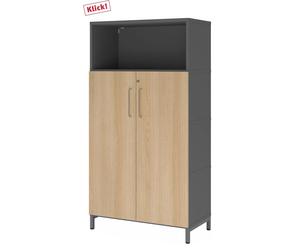FlexWall | Altezza 4 raccoglitori | ante + unità | con telaio di base Grafite/Quercia