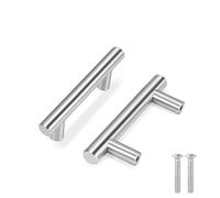 Flexzion 1 confezione di maniglie per armadio da cucina, colore argento, 10.2 cm, foro centrale da 6.3 cm, barra a T in acciaio inox massiccio con nichel satinato spazzolato, armadio, porta e bagno