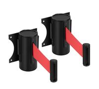 Flexzion Barriera retrattile per controllo della folla, 3 m, 3 m, cintura di sicurezza da parete, divisori per code con cintura in corda di nylon a ritratto lento e robusta custodia in acciaio rosso,