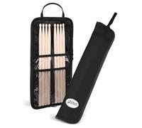 Flexzion Borsa per bacchette per percussioni e accessori per batteria, custodia con gancio, porta carte, tracolla regolabile, maniglia per il trasporto, 4 paia di bacchette per bambini, in tessuto,