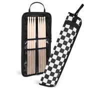 Flexzion Borsa per bacchette per percussioni e accessori per batteria, custodia con gancio, porta carte, tracolla regolabile, maniglia per il trasporto, 4 paia di bacchette per bambini, custodia