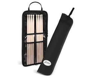 Flexzion Borsa per bacchette per percussioni e accessori per batteria, custodia con gancio, porta carte, tracolla regolabile, maniglia per il trasporto, 4 paia di bacchette per bambini, in tessuto,