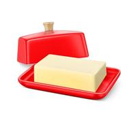 Flexzion Burriera Europea in Ceramica Rosso con Coperchio per Piano Cucina (18 cm) - Contenitore Larga per 2 Panetti di Burro, Portacrema Spalmabile