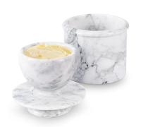 Flexzion Burro in marmo con coperchio, in ceramica, per bancone francese, con linea d'acqua, per cucina, decorazione per la casa e regalo di inaugurazione della casa, grigio