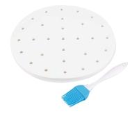 Flexzion Carta pergamena perforata da 19,1 cm per fodere per friggitrice ad aria rotonda non sbiancata 100 fogli 3,5 3,7 QT AirFryer, cestello in bambù per cottura a vapore, carta da forno, forno a
