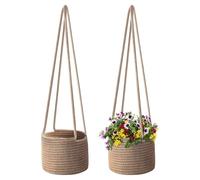Flexzion - Cestino per piante da appendere (2 pezzi) in corda di cotone per interni (fino a 17 pollici), in macramè, organizer per la casa, 50,8 cm, colore: marrone