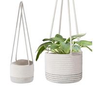 Flexzion Cesto appendiabiti per piante da interno, in corda di iuta da 20 cm, in macramè, supporto per piante da appendere fino a 17 cm, vaso da appendere in stile bohémien, decorazione per la casa