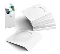 Flexzion Confezione da 100 Copertine di Carta Spessa per CD DVD (bianche) Bustine Plastica Custodie Standard a Busta Conservazione Premium con Finestra e Aletta per Dischi di Musica Film Videogiochi