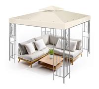 Flexzion Copertura di ricambio per gazebo, 2,4 m x 2,4 m, a doppio livello, con protezione UV30+, resistente allo sporco, impermeabile, per esterni, ombrellone, giardino, patio, padiglione (avorio)