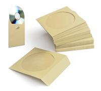 Flexzion Custodie per DVD e CD, confezione da 100, buste per CD di carta di alta qualità, per masterizzare musica, film, videogiochi, buste spesse per CD, con apertura a finestra e aletta, beige