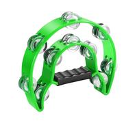 Flexzion - Doppio Jingles Mezzaluna Tamburello Musicale Doppia Fila Jingle in Metallo Tamburo Tenuto in Mano a Percussione per Regalo KTV Party Giocattolo per Bambini Impugnatura Ergonomica (Verde)
