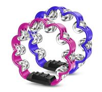 Flexzion Flower - Tamburello portatile da 20,3 cm, con sonagli in metallo e impugnatura ergonomica, piccoli tamburelli per adulti, bambini, chiesa, feste ed eventi musicali (confezione da 2, blu e